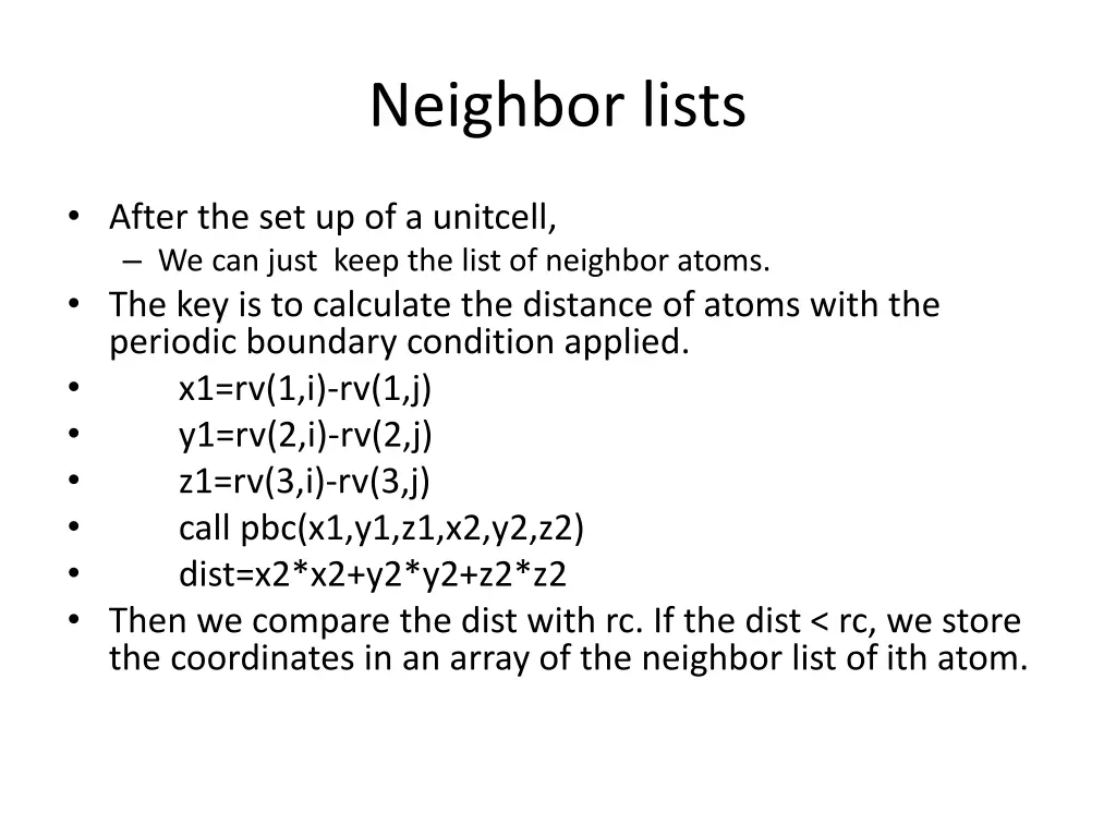 neighbor lists