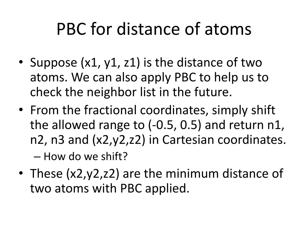 pbc for distance of atoms