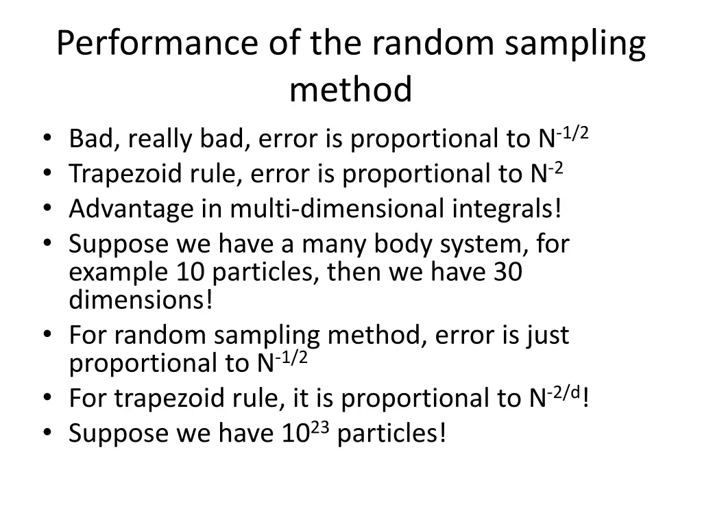 performance of the random sampling method