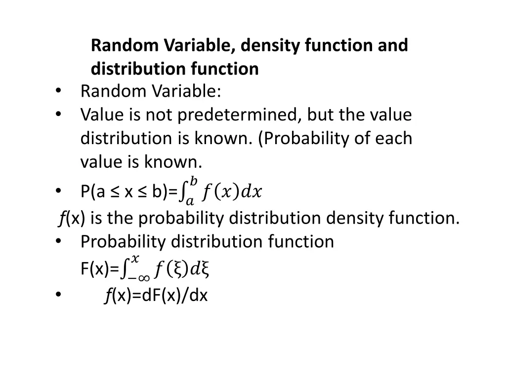 random variable density function and distribution