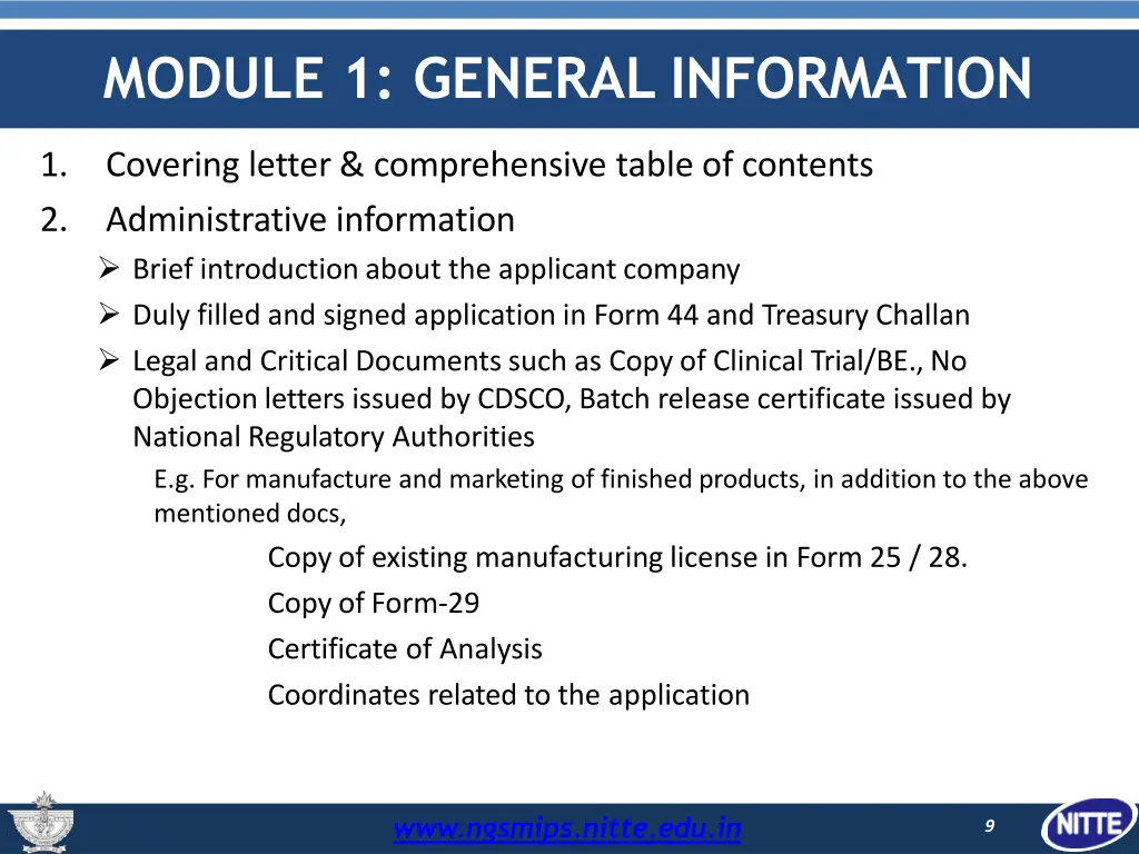 module 1 general information