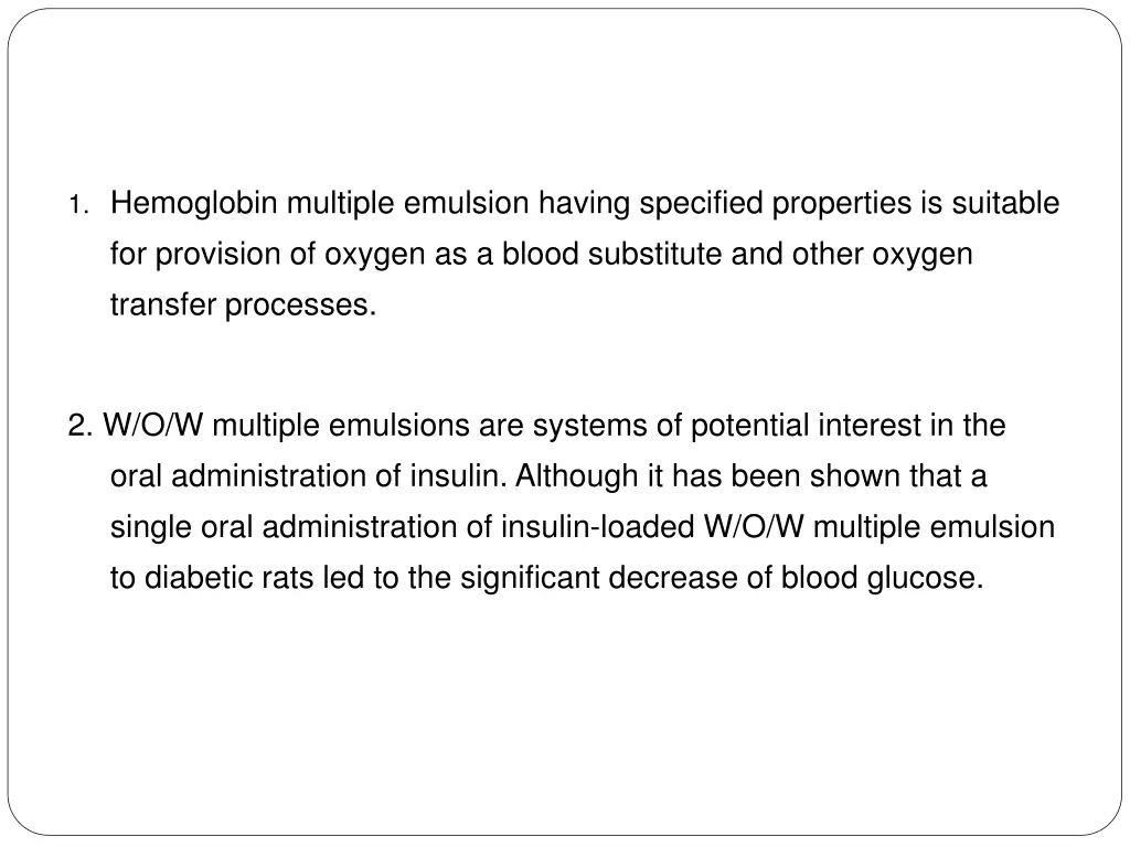 1 hemoglobin multiple emulsion having specified