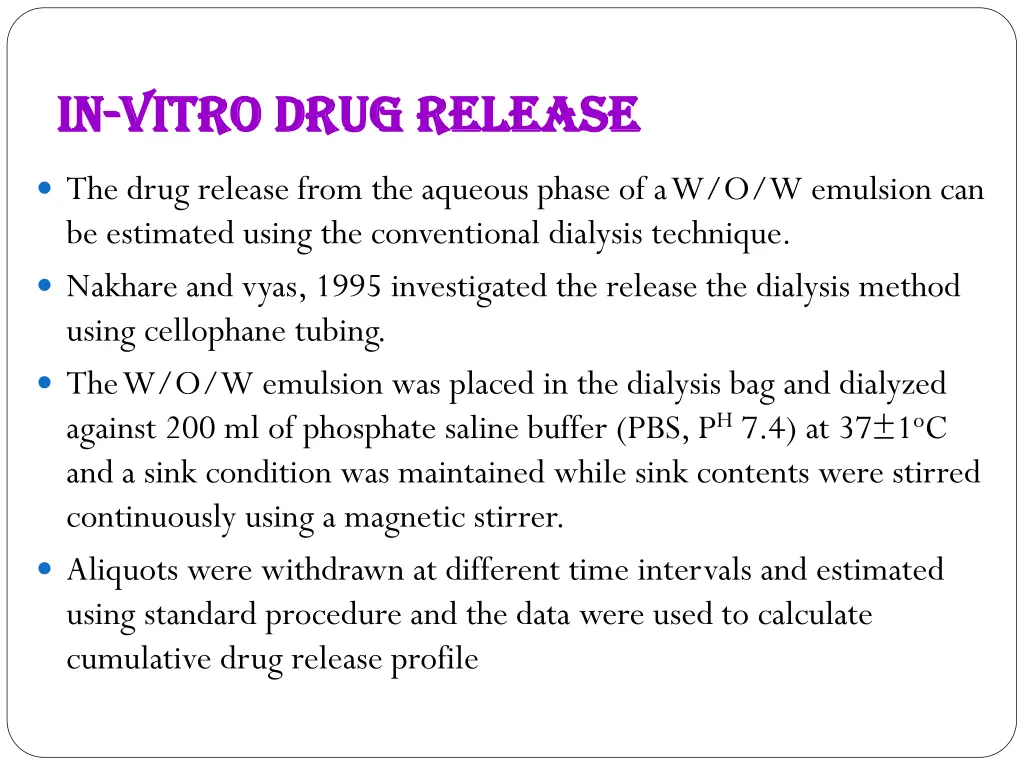 in in vitro drug release vitro drug release