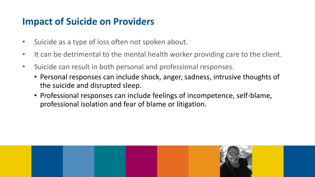 impact of suicide on providers