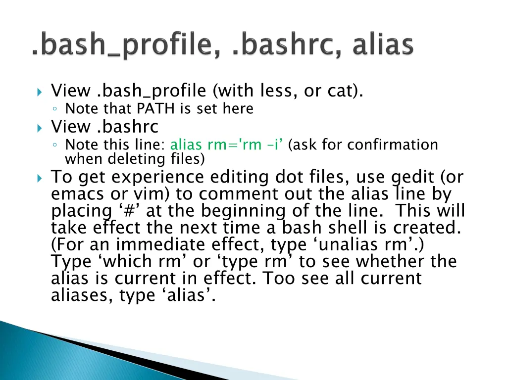 view bash profile with less or cat note that path