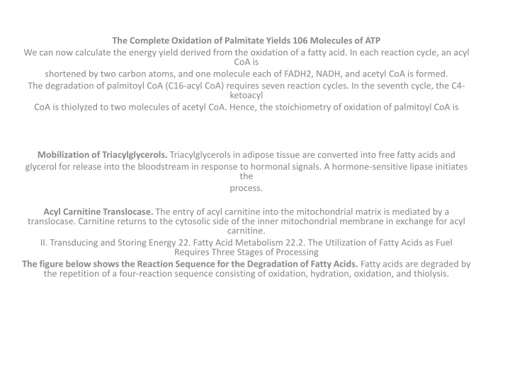 the complete oxidation of palmitateyields