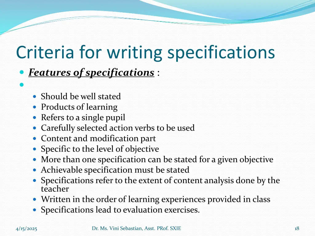 criteria for writing specifications features