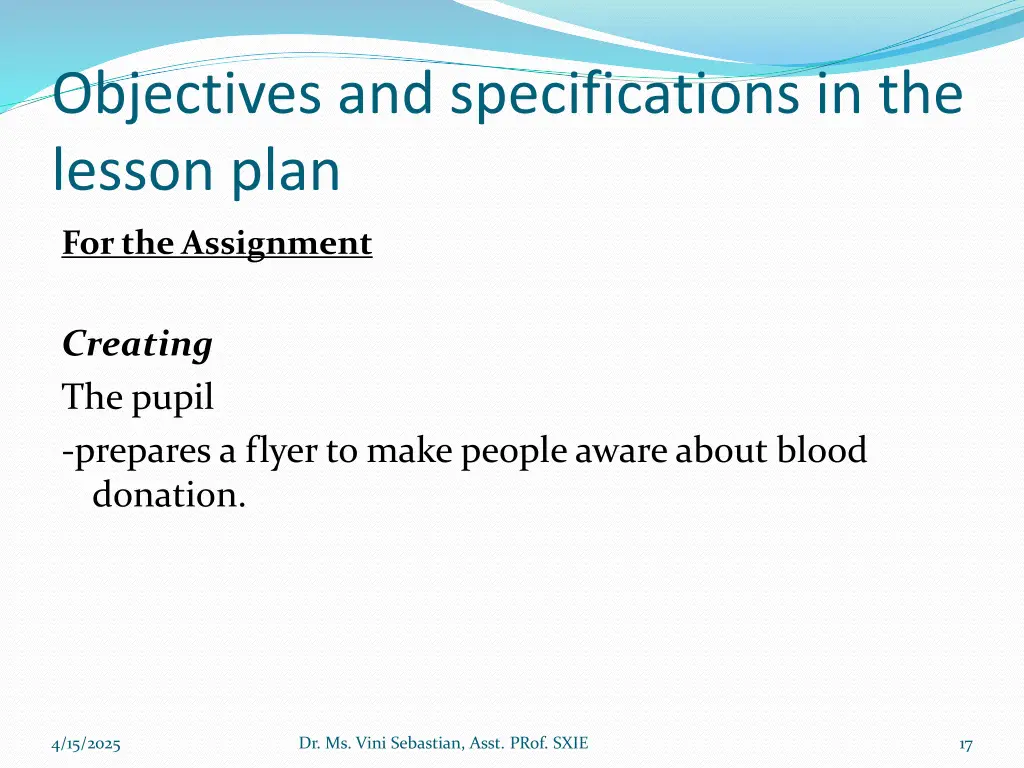 objectives and specifications in the lesson plan 2