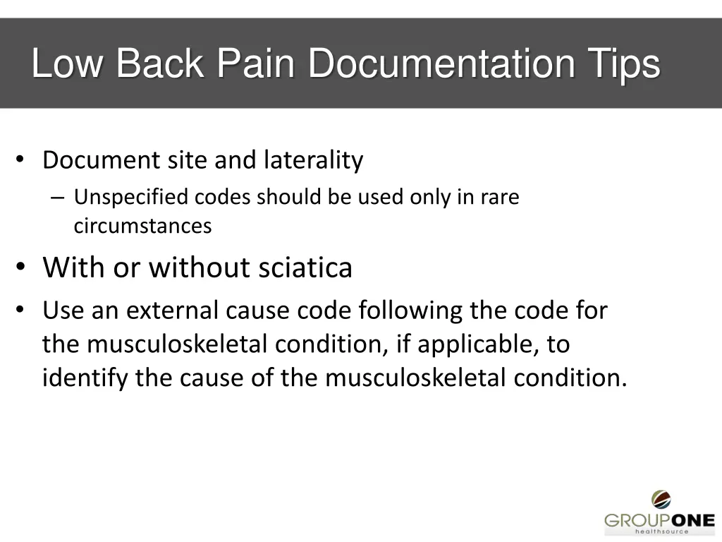 low back pain documentation tips