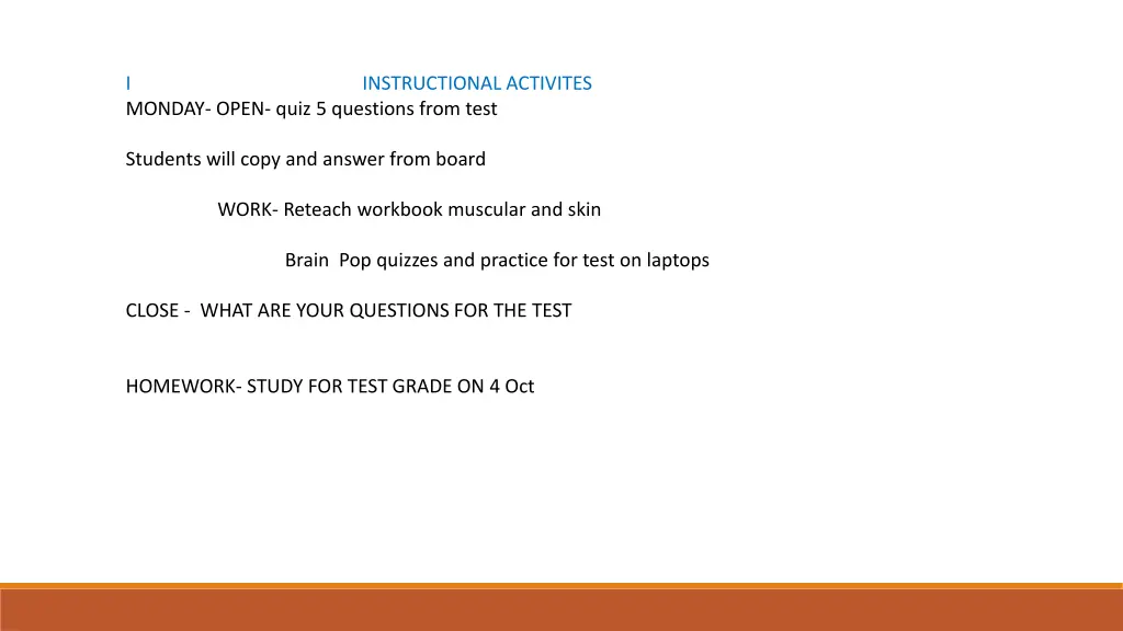 i instructional activites monday open quiz
