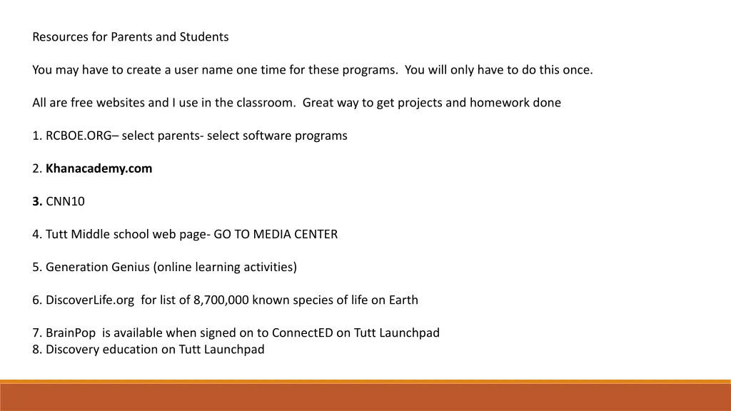 resources for parents and students