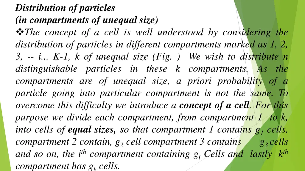distribution of particles in compartments