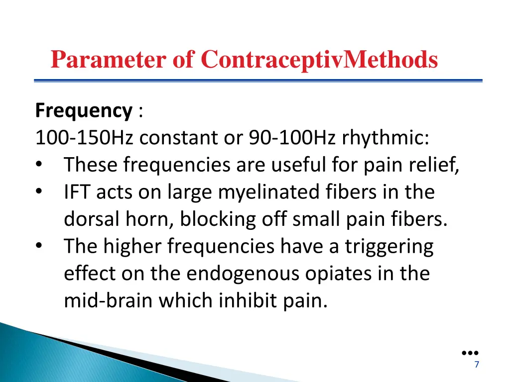 parameter of contraceptivmethods
