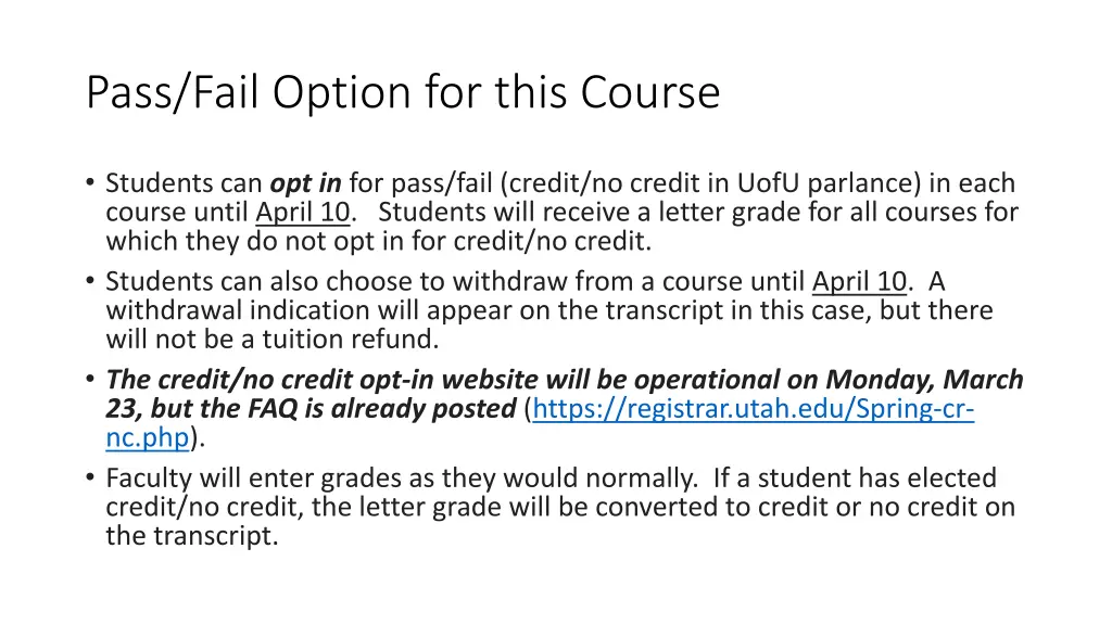 pass fail option for this course
