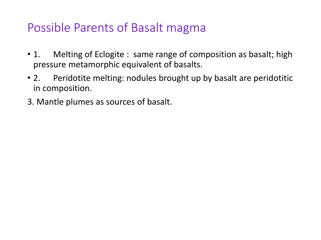 possible parents of basalt magma
