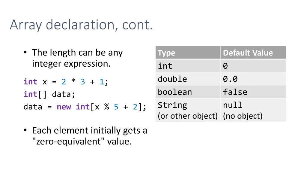array declaration cont