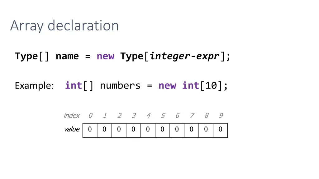 array declaration