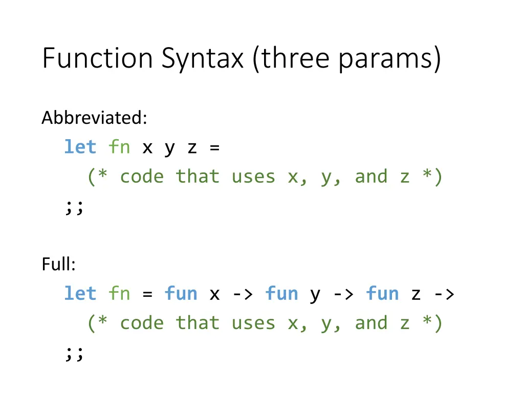 function syntax three params
