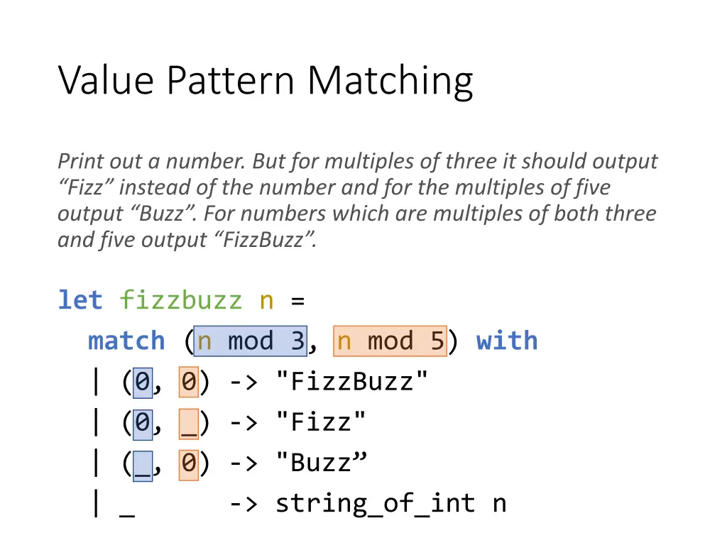 value pattern matching 1