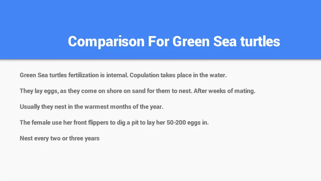 comparison for green sea turtles