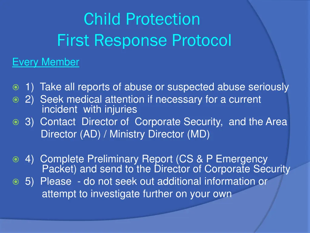 child protection first response protocol