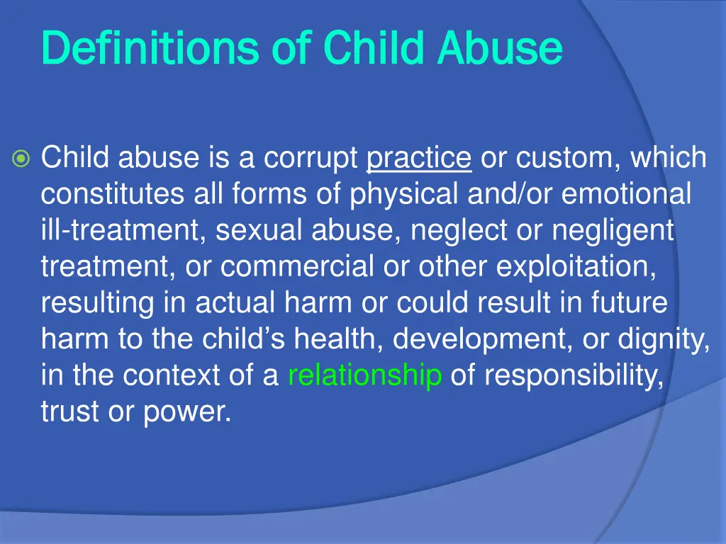 definitions of child abuse definitions of child