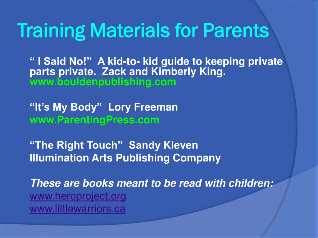 training materials for parents training materials