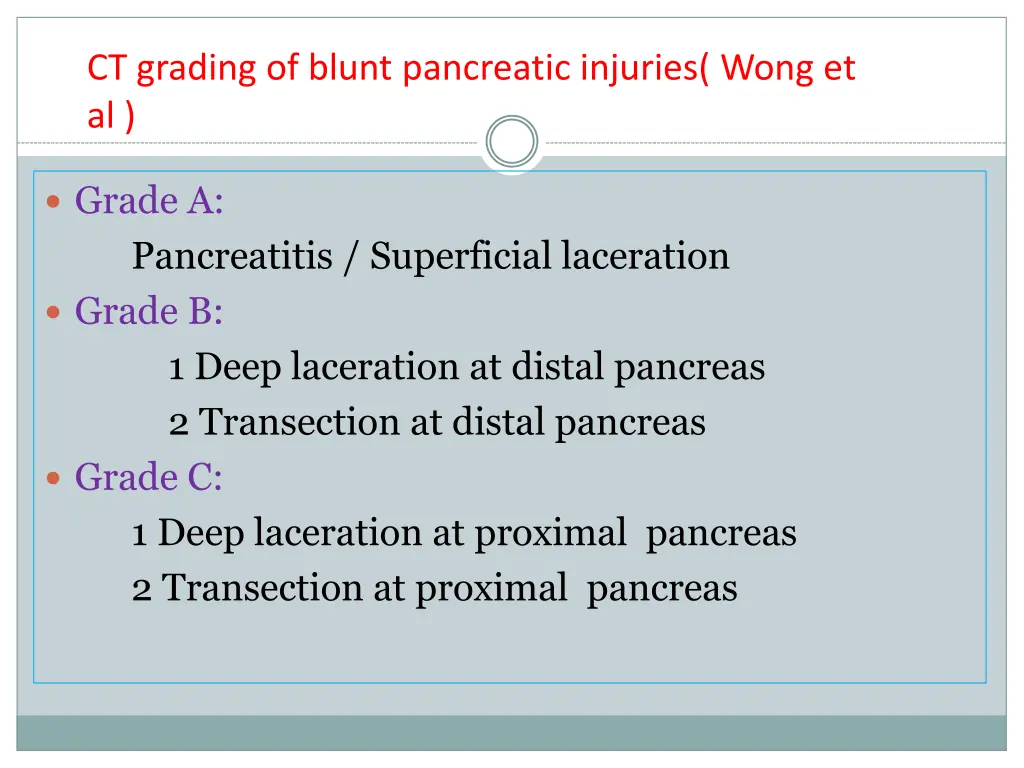 ct grading of blunt pancreatic injuries wong et al