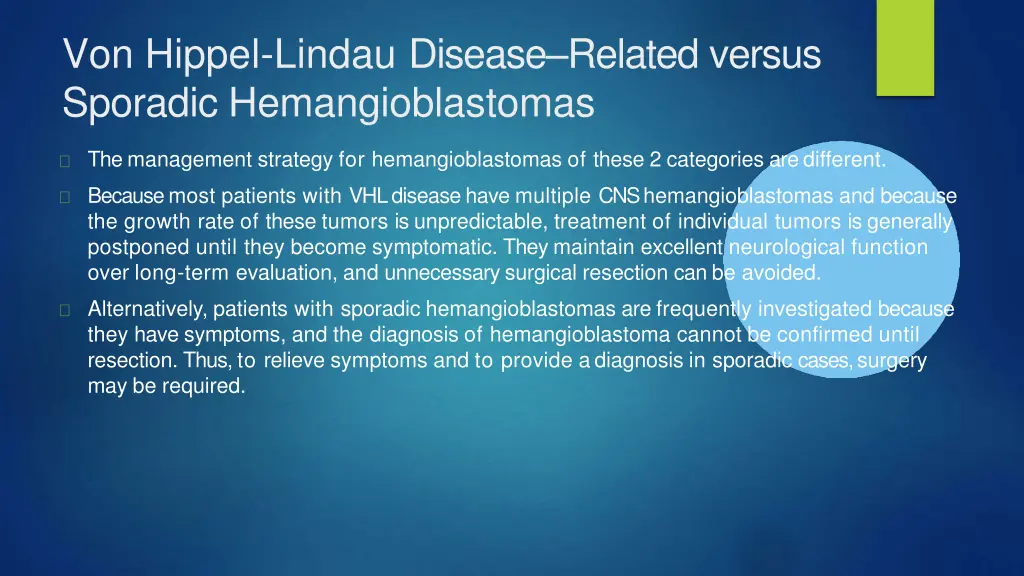 von hippel lindau disease related versus sporadic