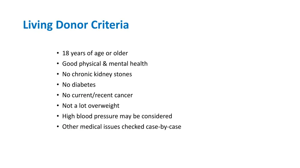 living donor criteria