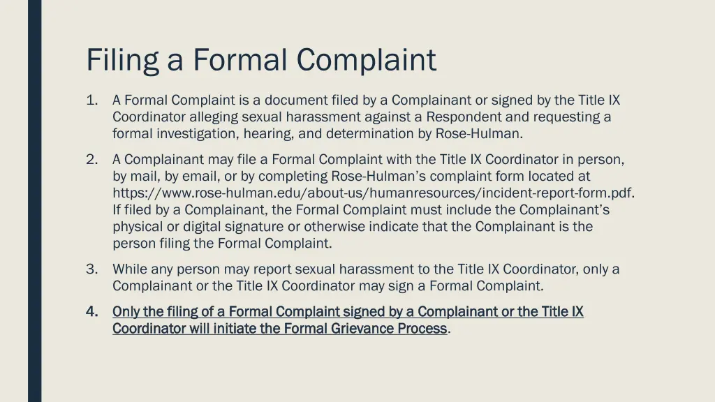 filing a formal complaint