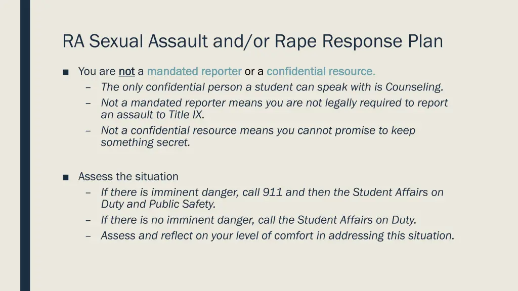 ra sexual assault and or rape response plan