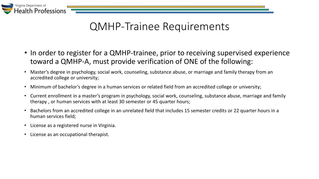 qmhp trainee requirements