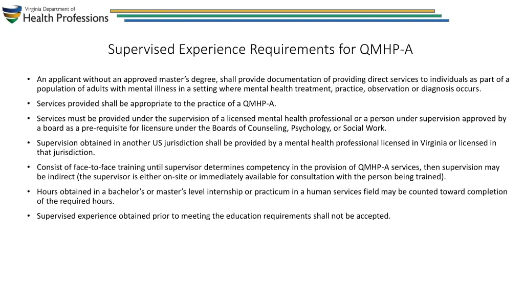 supervised experience requirements for qmhp a