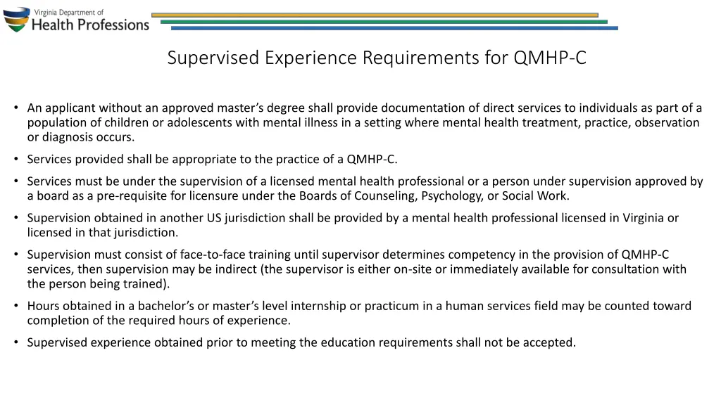 supervised experience requirements for qmhp c