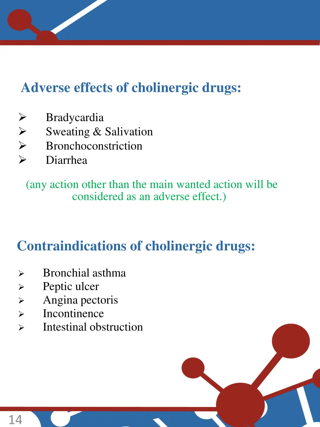 adverse effects of cholinergic drugs bradycardia