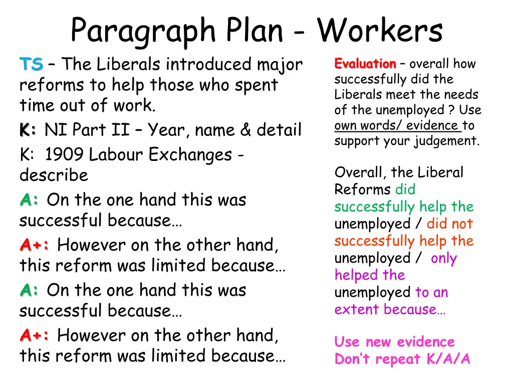 paragraph plan workers ts the liberals introduced 1