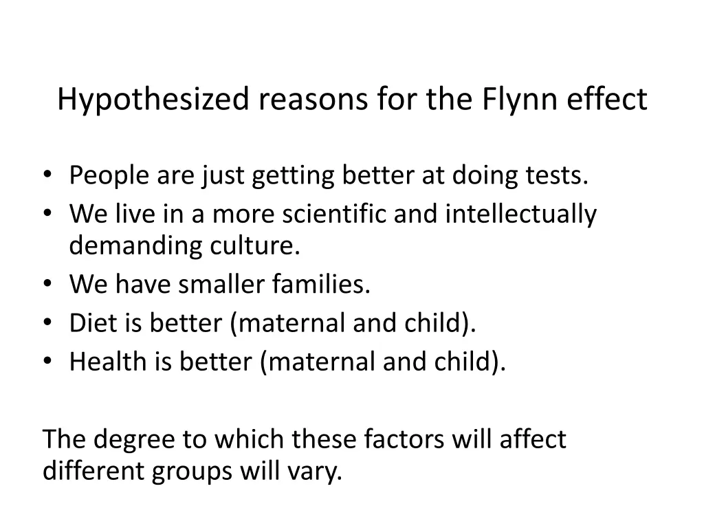 hypothesized reasons for the flynn effect