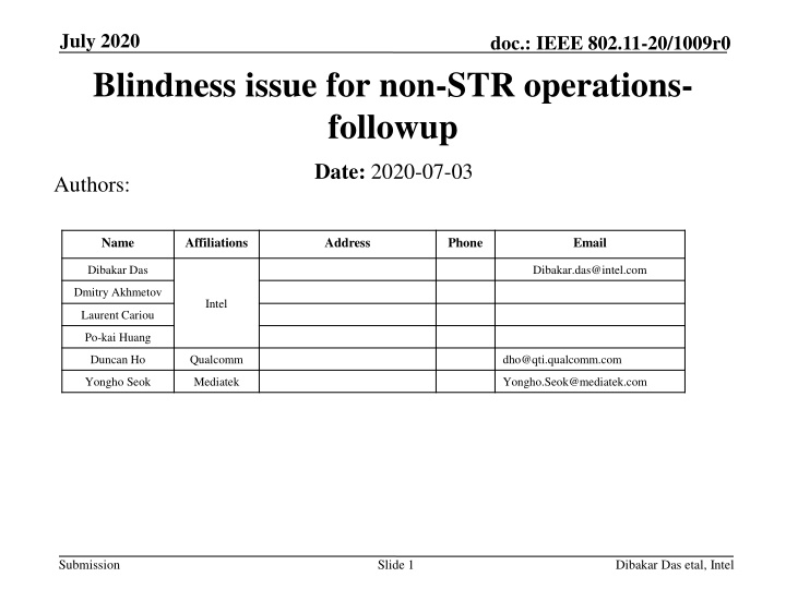 july 2020 blindness issue for non str operations