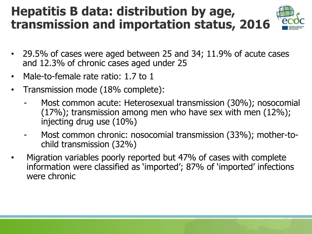 hepatitis b data distribution by age transmission