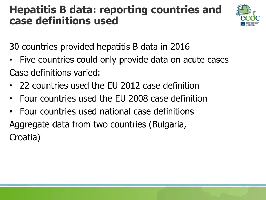 hepatitis b data reporting countries and case