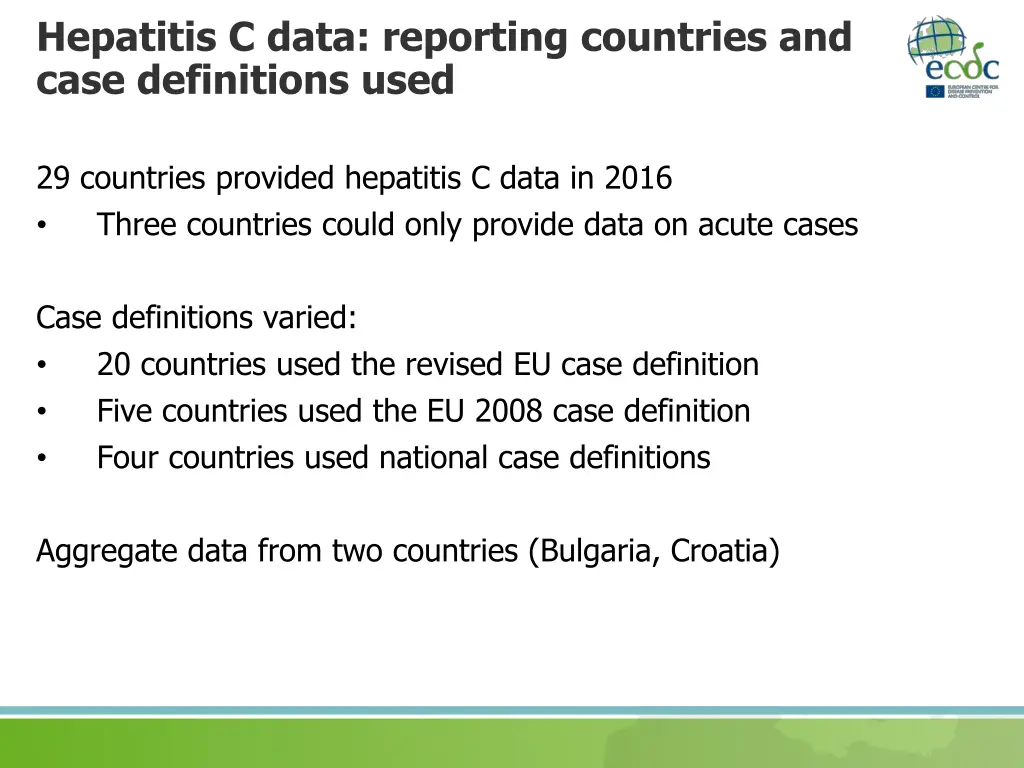 hepatitis c data reporting countries and case
