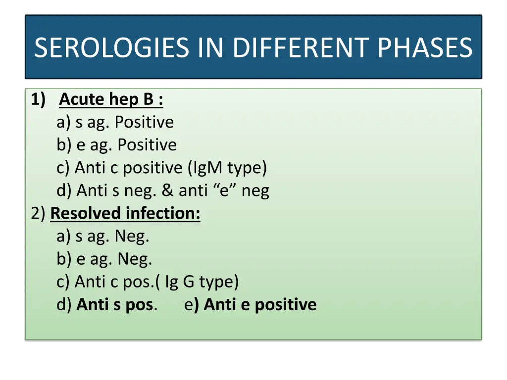 serologies in different phases