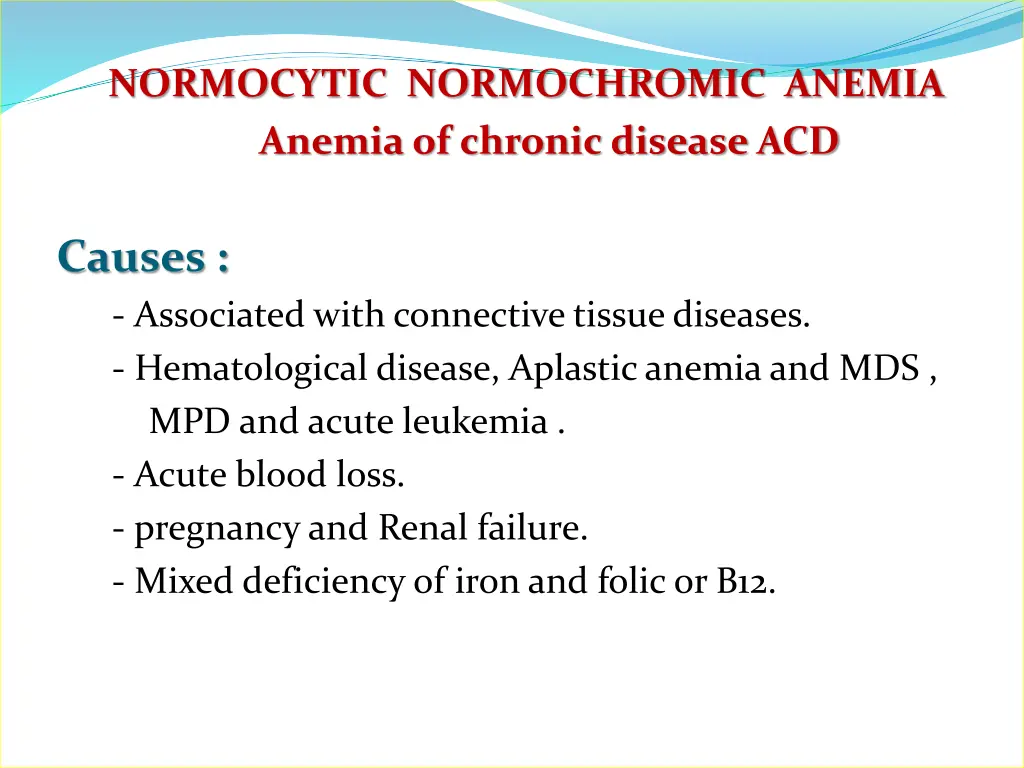 normocytic normochromic anemia anemia of chronic
