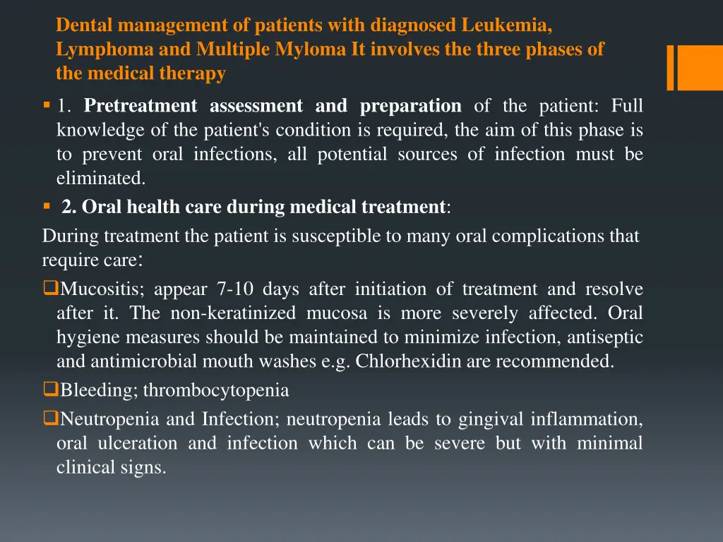 dental management of patients with diagnosed