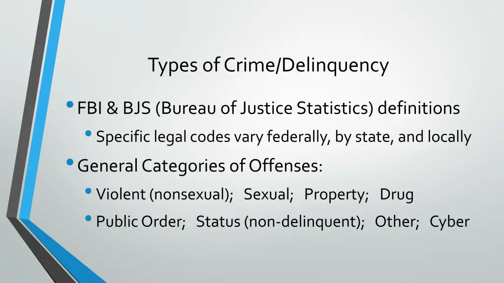 types of crime delinquency fbi bjs bureau