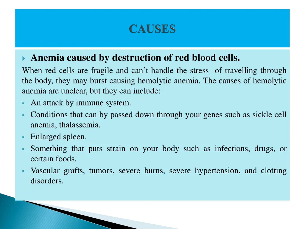anemia caused by destruction of red blood cells