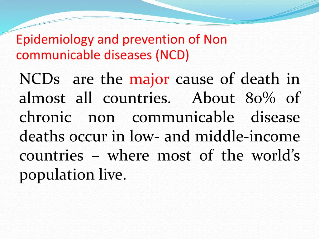 epidemiology and prevention of non communicable
