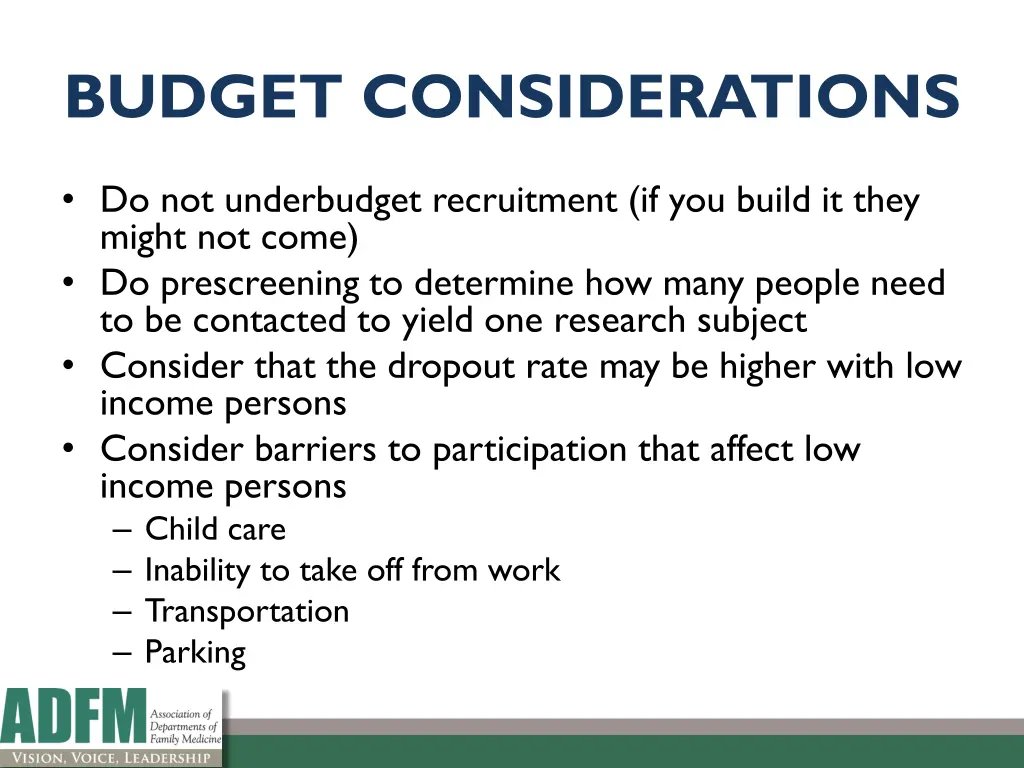 budget considerations