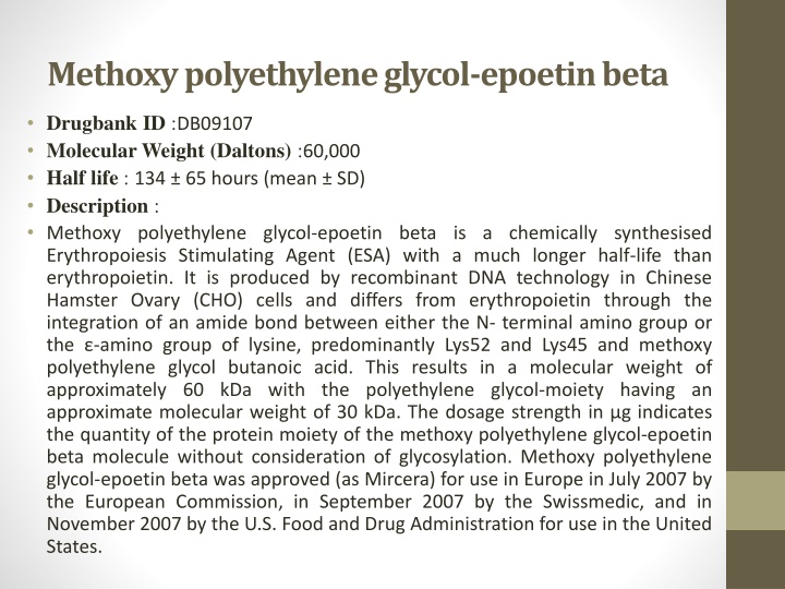 methoxypolyethylene glycol epoetinbeta
